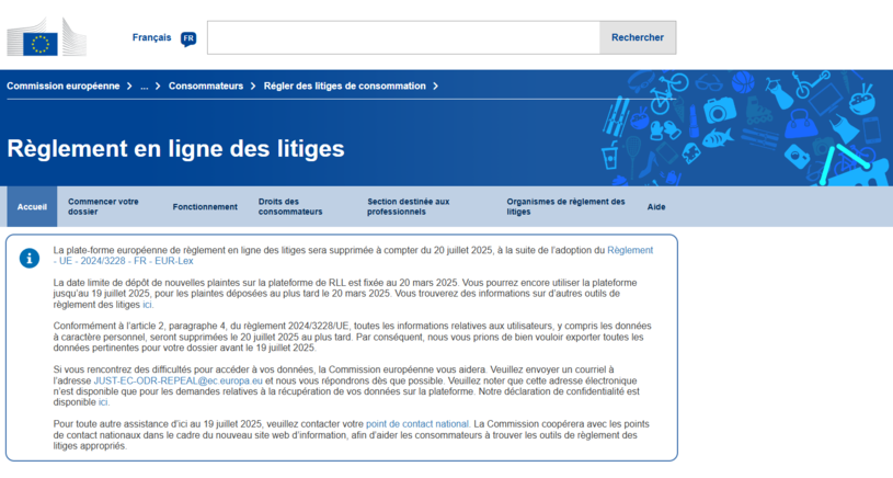 Aperçu de la plateforme de règlement en ligne des litiges de consommation